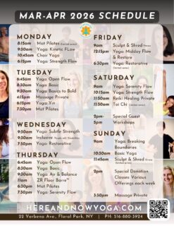 So many exciting things are happening this spring at Here and Now Yoga! 🌿

Our March & April schedule is live, and we’re introducing some wonderful new offerings along with a couple of special Six-Week Limited Series you won’t want to miss.

✨ NEW — Monday Morning Mat Pilates
8:15 AM with Leilani
Kick off your week feeling strong, energized, and aligned. This six-week series focuses on core strength, stability, and mindful movement to set the tone for the days ahead.

✨ NEW — Friday Night Restorative Yoga
6:30 PM with Asha
Hop off that train, roll out your mat, and wash away the week. This six-week restorative series is designed to help you unwind deeply, reset your nervous system, and ease into the weekend feeling calm and restored.

🎶 Special Event to Look Forward To
Sunday, April 19 • 4 PM
Our wonderful Jennifer Muir returns from Woodstock to envelop us once again in her sacred sounds of healing with a deeply restorative Sound Bath experience. Always a beautiful and powerful afternoon.

Plus… more special events, workshops, and community gatherings throughout March and April. There’s truly something for everyone.

Spots for limited series and events fill quickly — sign up early!

Here and Now Yoga, Wellness & Arts Collective
22 Verbena Ave., Floral Park, NY
hereandnowyoga.com
#hereandnowyoga #floralpark #soundbathmeditation #floralparkny #newevents