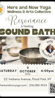 🎶 WELCOME BACK, JENNIFER MUIR! ✨

We’re so excited to welcome Jennifer back to our Floral Park studio for another beautiful Sound Bath.
😌
Saturday, October 3rd • 4 PM
🧘🏻‍♀️
Never experienced a sound bath? You’re in for something truly unique and transcendent.
💕
And if you’ve experienced one of Jennifer’s sound baths before, you already know… this is one you don’t want to miss. ✨

Let the sounds and vibrations help you slow down, settle in, regulate your nervous system and simply listen.

Space is limited, and these events fill quickly. Reserve your spot!

Here and Now Yoga, Wellness & Arts Collective, 
22 Verbena Ave., Floral Park, NY 🪷

#hereandnowyoga #floralparkny ny #floralpark #soundbath #soundbathmeditation 😌